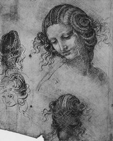 Studies of a Woman's Head and Coiffure c1480 (1945). Artist: Leonardo da Vinci