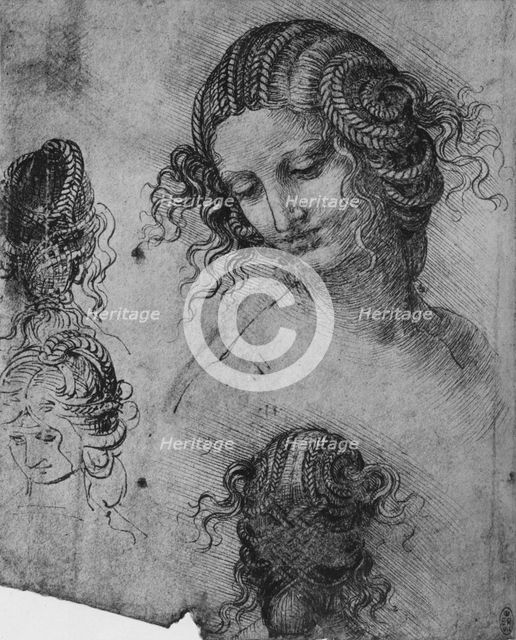 'Studies of a Woman's Head and Coiffure', c1480 (1945). Artist: Leonardo da Vinci.