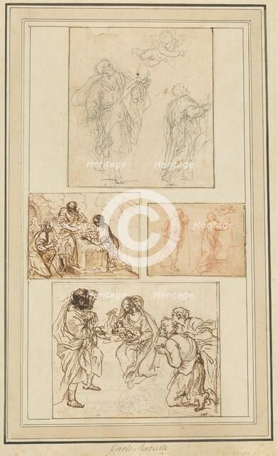 Studies of an Apostle Guided by an Angel and the Adoration of the Shepherds, 1720/1750. Creator: Agostino Masucci.