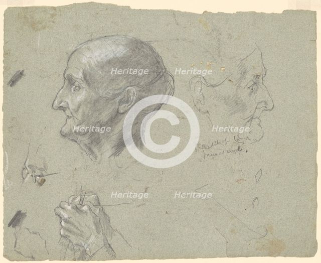 Studies of an Elderly Woman Knitting, c. 1870-1890. Creator: Enoch Wood Perry.