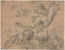 Studies of Angels (recto); Panthea before Cyrus? (verso), 1655-1660?. Creator: Michel Dorigny (French, 1617-1665)
