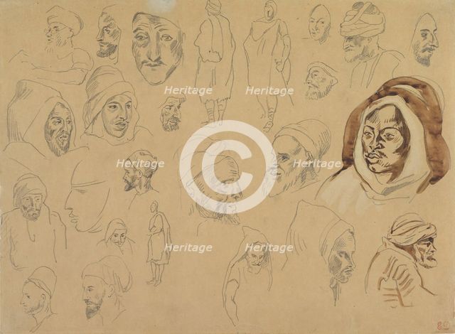 Studies of Arab Heads and Figures, after 1832. Creator: Eugene Delacroix.