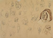 Studies of Arab Heads and Figures, after 1832. Creator: Eugene Delacroix