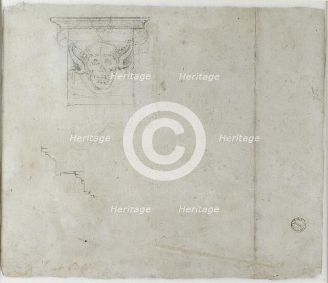 Studies of Architectural Details and a grotesque Mask, c1490-1560. Artist: Michelangelo Buonarroti.