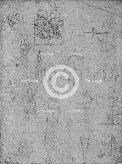'Studies of Architecture and of a Virgin Adoring the Infant Christ', c1480 (1945). Artist: Leonardo da Vinci.
