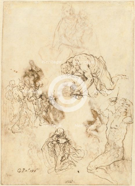 Studies of Christ Healing the Blind Man, Saint Philip Benizzi, and Saint Sebastian, c. 1611. Creator: Jacopo Palma.