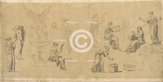 Studies of Classical Women, with Eros, 1775/80. Creator: Jacques-Louis David.