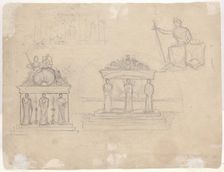 Studies of Classical Temple Facades and Seated Female Figure [verso]. Creator: John William Casilear