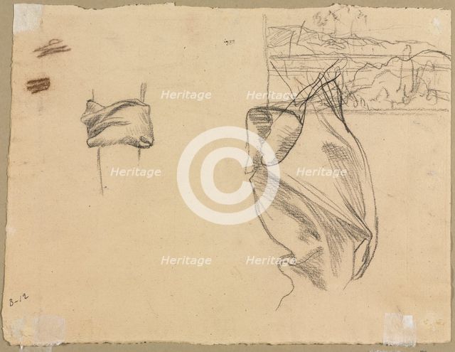 Studies of Drapery and Study of a Landscape (verso), 1800s. Creator: Pierre Puvis de Chavannes (French, 1824-1898).