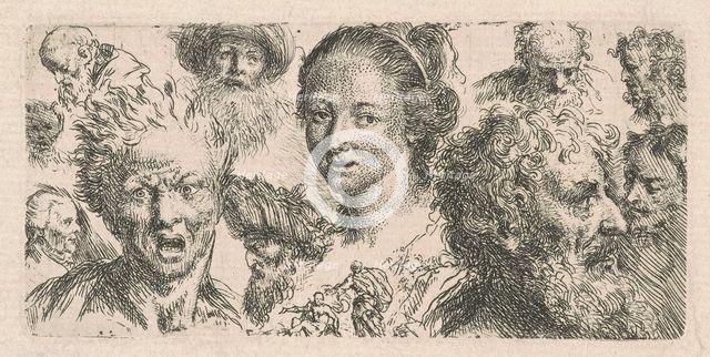 Studies of Eleven Heads, 1770s(?). Creator: Bartholomaeus Ignaz Weiss.