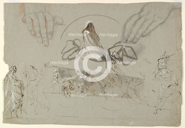 Studies of Fairies with a Pair of Hands (possibly representing the Opening of Pandora's Box), 1784. Creator: William Lock.