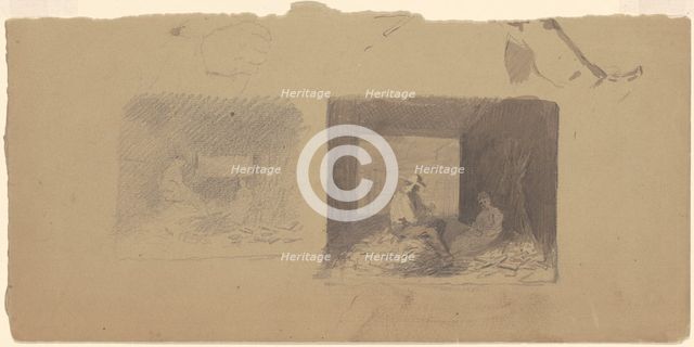 Studies of Farmers Shucking Corn, c. 1870-1880. Creator: Enoch Wood Perry.