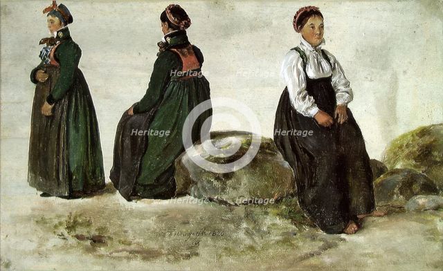 Studies of Female Costumes from Luster in Sogn, 1826. Creator: Johan Christian Dahl.