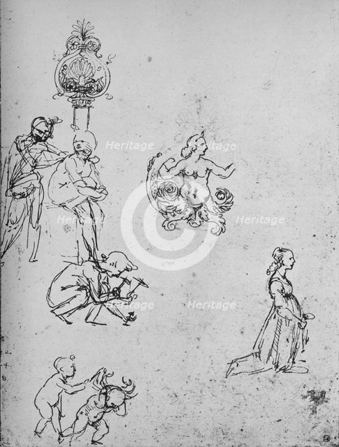 'Studies of Figures and of Decoration', c1480 (1945). Artist: Leonardo da Vinci.