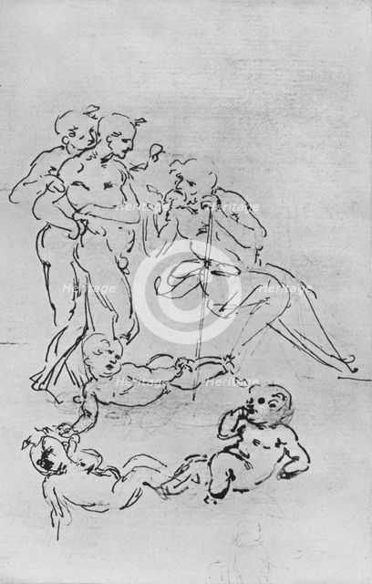 'Studies of Figures and Putti for an Adoration', c1481 (1945). Artist: Leonardo da Vinci.