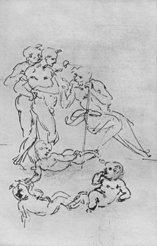 Studies of Figures and Putti for an Adoration c1481 (1945). Artist: Leonardo da Vinci