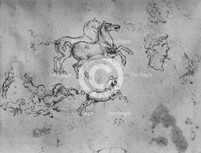'Studies of Galloping Horses and a Head', c1480 (1945). Artist: Leonardo da Vinci.