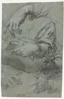 Studies of Hands (recto), c. 1586. Creator: Carletto Caliari (Italian, 1570-1596)