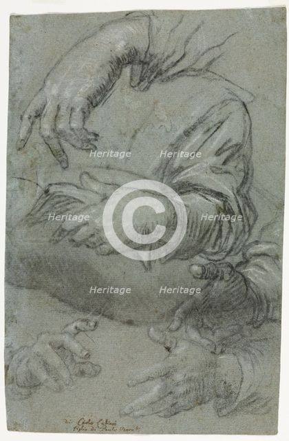 Studies of Hands (recto), c. 1586. Creator: Carletto Caliari (Italian, 1570-1596).