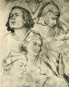 Studies of heads, c1320-1366, (1943). Creators: Taddeo Gaddi, Agnolo Gaddi
