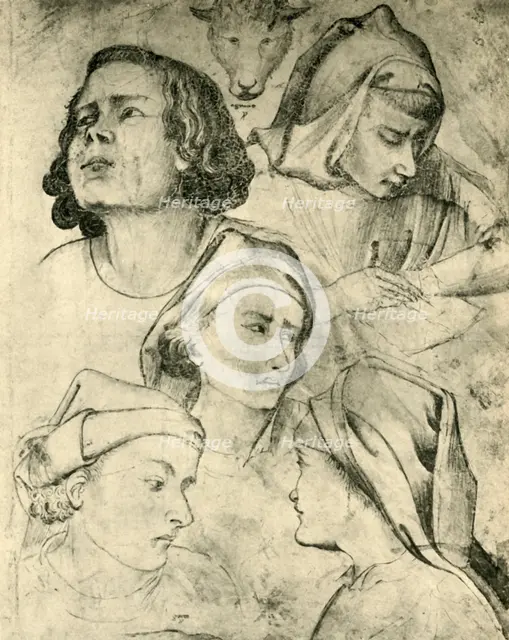 Studies of heads, c1320-1366, (1943). Creators: Taddeo Gaddi, Agnolo Gaddi.