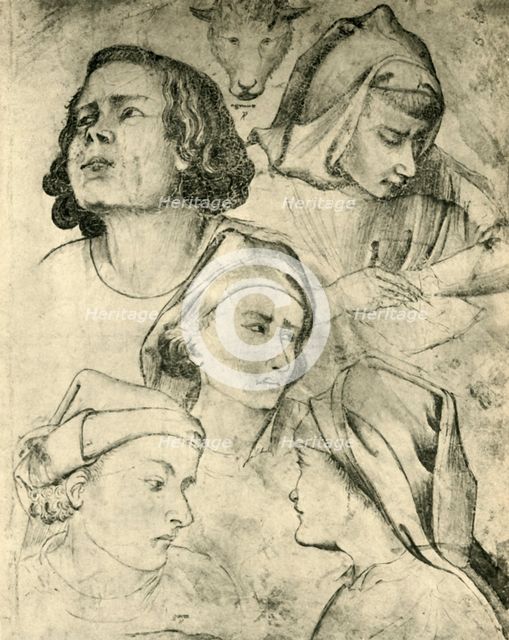 Studies of heads, c1320-1366, (1943). Creators: Taddeo Gaddi, Agnolo Gaddi.