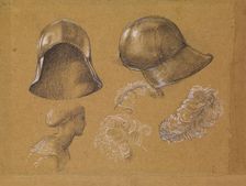 Studies of Helmet, Female Profile and Ostrich Feathers, 1865-1867 (possibly related to.... Creator: Sir Edward Coley Burne-Jones