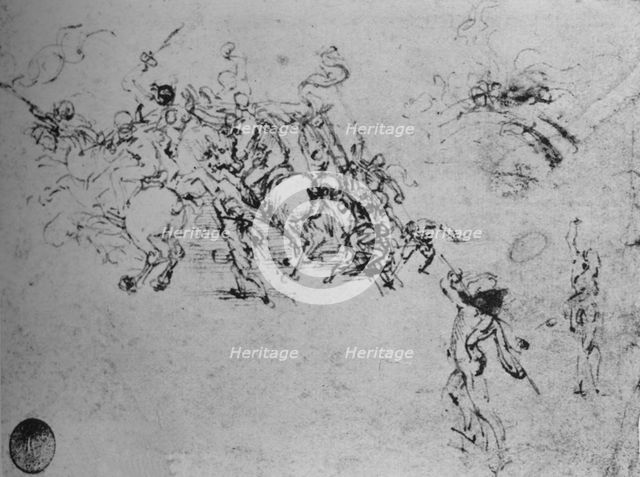 'Studies of Horsemen Fighting and of Footsoldiers', c1480 (1945). Artist: Leonardo da Vinci.