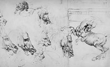 Studies of Horses Heads and of a Rearing Horse c1480 (1945). Artist: Leonardo da Vinci