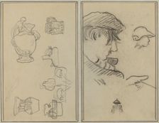 Studies of Jugs and Vases; A Man with Moustache and a Boy with a Hat [recto], 1884-1888. Creator: Paul Gauguin