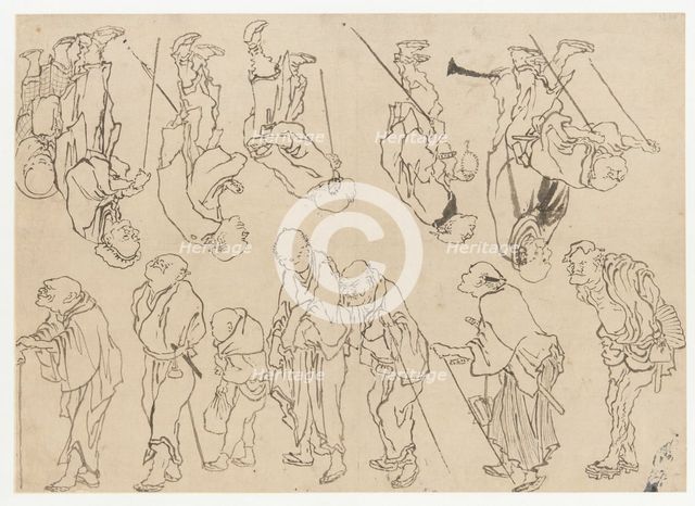 Studies of lame pilgrims, Edo period, 19th century. Creator: Hokusai.