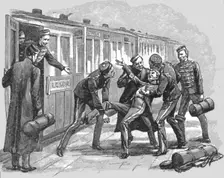 'Studies of Life and Character at a Railway Station; Troopers on Furlough 1890. Creator: Unknown