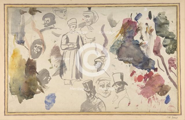 Studies of male heads and a standing male figure, . Creator: Eugene Delacroix.
