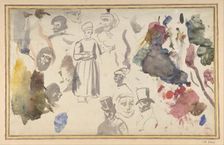 Studies of male heads and a standing male figure, . Creator: Eugene Delacroix
