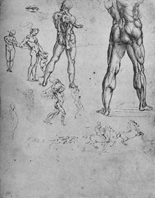 Studies of Nude Soldier with Sword and Smaller Sketches c1480 (1945). Artist: Leonardo da Vinci