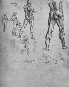 Studies of Nude Soldier with Sword and Smaller Sketches c1480 (1945). Artist: Leonardo da Vinci