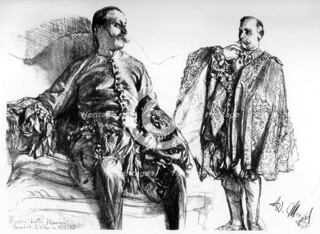 Studies of old dresses on living models, c1880-1882.Artist: Adolph Menzel