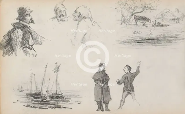 Studies of sailing ships, 1880. Creator: Marius Bauer.