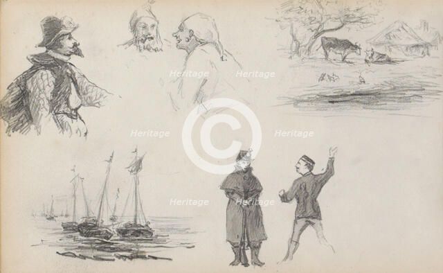 Studies of sailing ships, 1880. Creator: Marius Bauer.