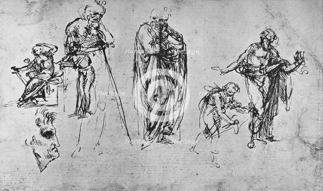 'Studies of Single Figures and of a Profile', c1480 (1945). Artist: Leonardo da Vinci.