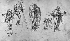Studies of Single Figures and of a Profile c1480 (1945). Artist: Leonardo da Vinci
