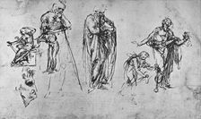 Studies of Single Figures and of a Profile c1480 (1945). Artist: Leonardo da Vinci