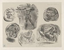 Studies of Six Greek Coins, 1825., 1825. Creator: Eugene Delacroix