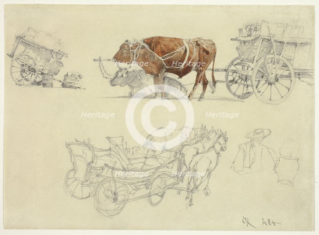 Studies of Slovakian Peasant Wagons with Oxen and Horses, n.d. Creator: Rudolf von Alt.