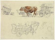 Studies of Slovakian Peasant Wagons with Oxen and Horses, n.d. Creator: Rudolf von Alt