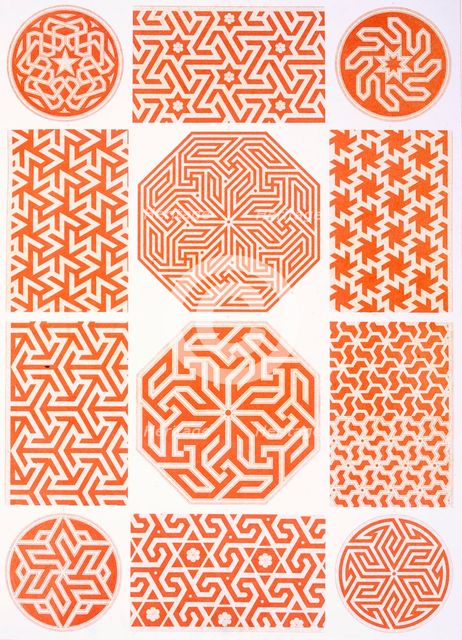 Studies of stucco decoration: various geometric patterns, pub. 1877. Creator: Emile Prisse d'Avennes (1807-79).