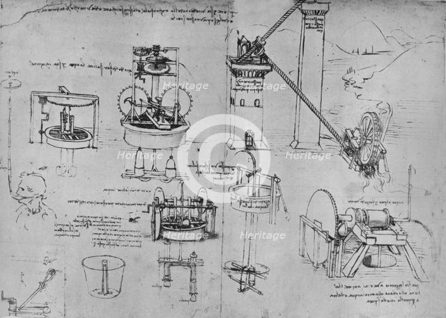 'Studies of Suction Pumps, Archimedes Tubes, Etc.', c1480 (1945). Artist: Leonardo da Vinci.