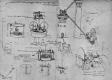 Studies of Suction Pumps, Archimedes Tubes, Etc. c1480 (1945). Artist: Leonardo da Vinci