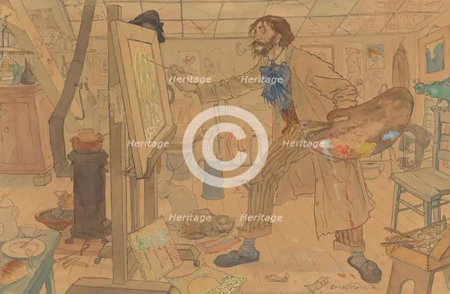 Studio of a modern painter, c.1908. Creator: Leo Gestel.
