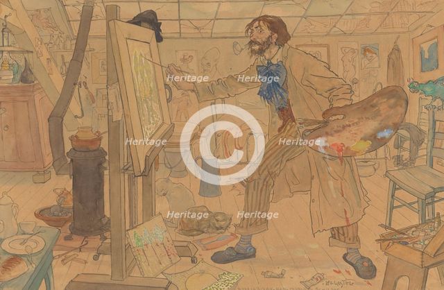 Studio of a modern painter, c.1908. Creator: Leo Gestel.